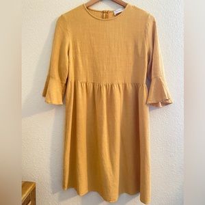 Women’s Midi Length Yellow Dress with 3/4 Bell Sleeves